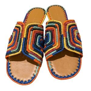 NWOT Clergerie Ineni Raffia Slides in Rainbow Women’s Sz. 38.5 (US 8)